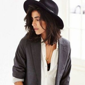 Ecote Urban Outfitters Black Wool Felt Wide-Brim Fedora Rancher Hat Leather Band